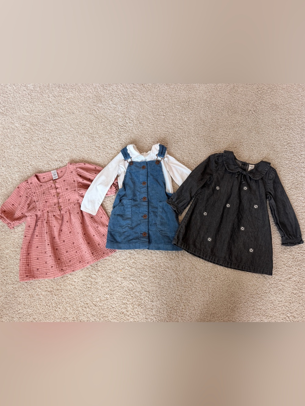 3-Pack Kids Tops Set - Pink, Blue, Black Dresses